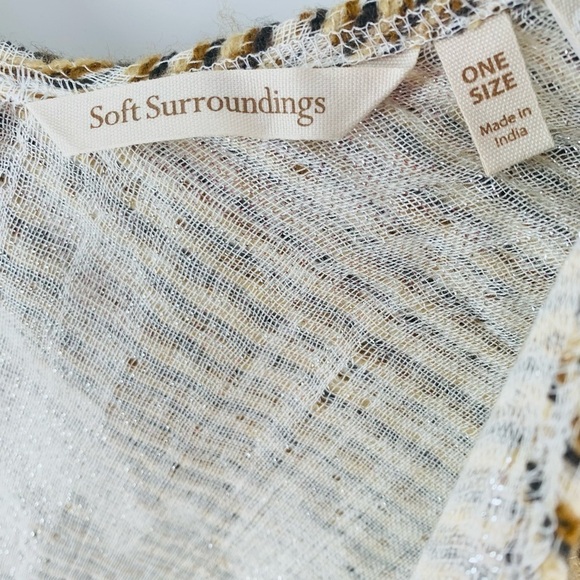 SOFT SURROUNDINGS Gold Brown Ivory Metallic 100% Cotton Wrap Shaw One Size NEW - Picture 3 of 6